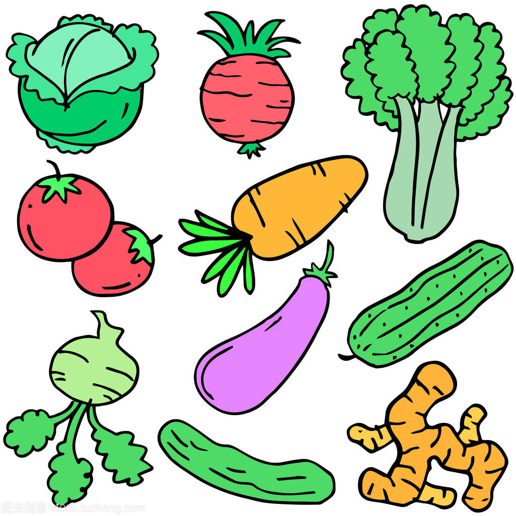 涂鸦的蔬菜集对象